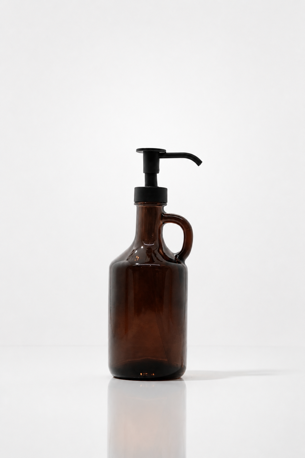 Amber Coated Glass Lotion Dispenser Bottle with Black Pump & Side Handle